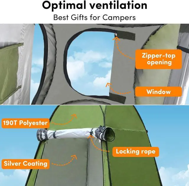 Alt view image 3 of 6 - Pop Up Privacy Tent Camping Shower Tent, Instant Tent Easy Set Up and Foldable, Pop Up Shower Tent Changing Tent Privacy Tent for Portable Toilet, Hiking, Fishing, Beach, Washing, Green