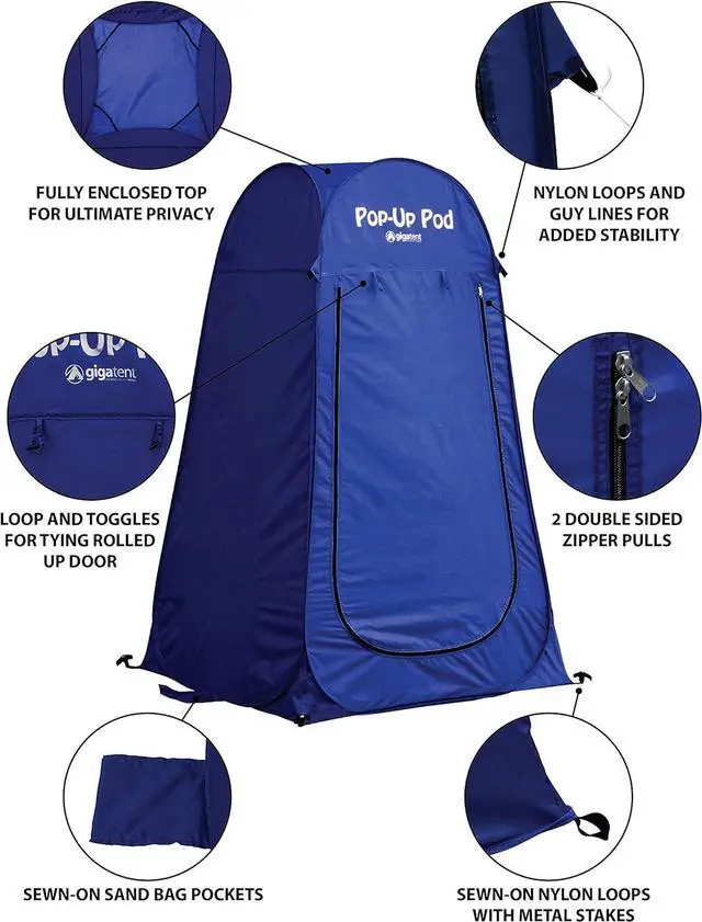 Alt view image 4 of 5 - GigaTent Pop Up Pod Changing Room Privacy Tent  Instant Portable Outdoor Shower Tent, Camp Toilet, Rain Shelter for Camping & Beach  Lightweight & Sturdy, Easy Set Up, Foldable (Navy)