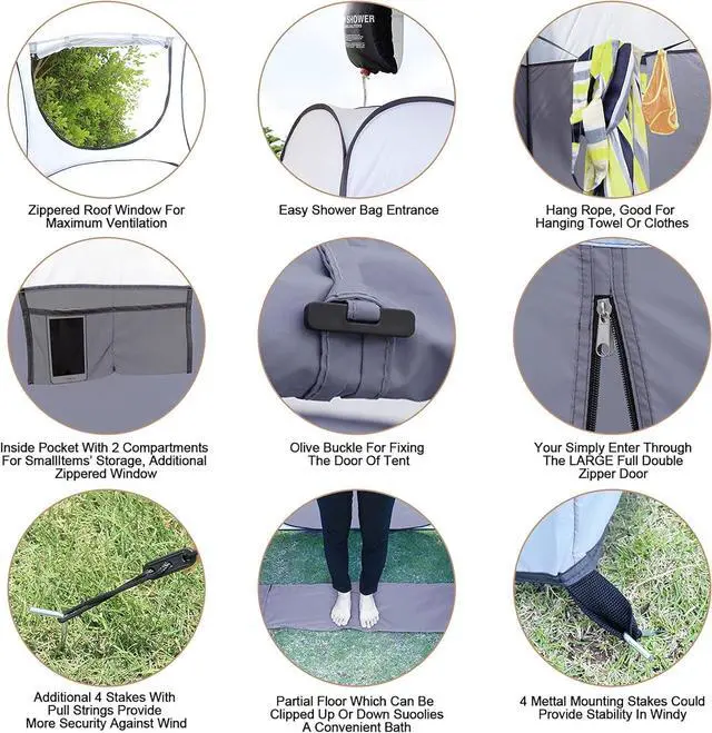Alt view image 4 of 6 - Leader Accessories Pop Up Shower Tent Dressing Changing Tent Pod Toilet Tent 4' x 4' x 78"(H) Big Size (1Grey)
