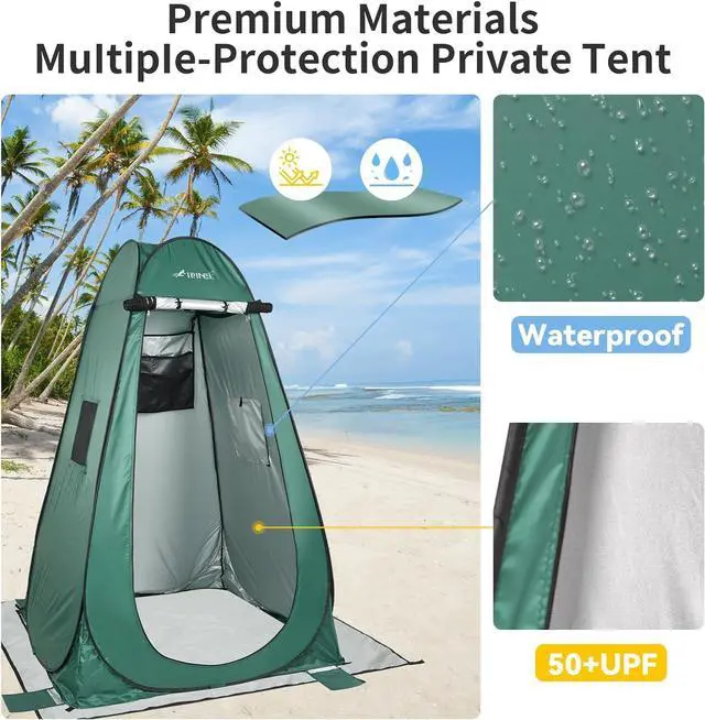 Alt view image 6 of 7 - Camping Shower Tent Pop Up Changing Tent Privacy Tent Portable Toilet Outdoor Bathroom Collapsible Shelter for Camping Hiking Beach Picnic Fishing, Lightweight Sturdy