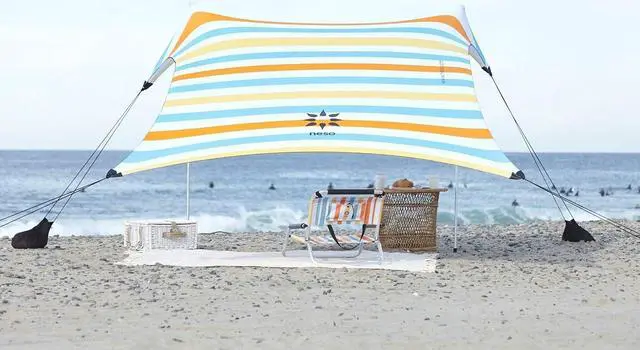 Main image of Neso Tents Beach Tent with Sand Anchor, Portable Canopy SunShade - 7' x 7' - Patented Reinforced Corners (Vintage Stripes)