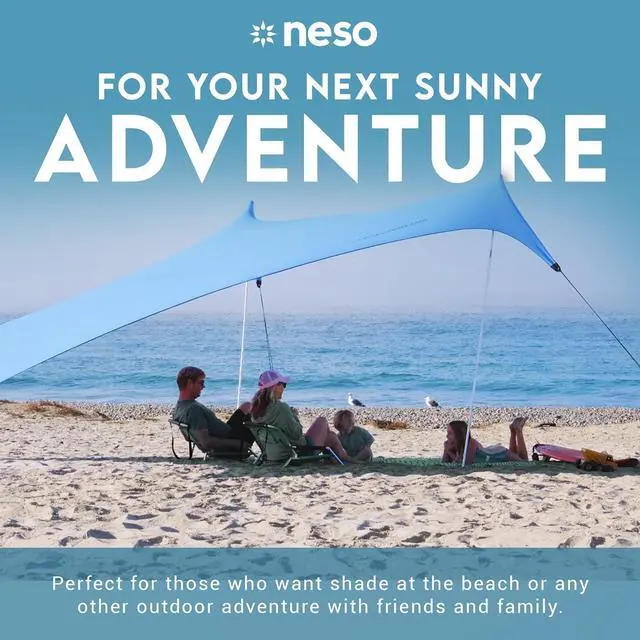 Alt view image 2 of 6 - Neso Gigante - Portable Beach Tent - Ideal to Enjoy with Family and Friends - UPF 50+, Water-Resistant, and Lightweight - Periwinkle Blue, 11' x 11'