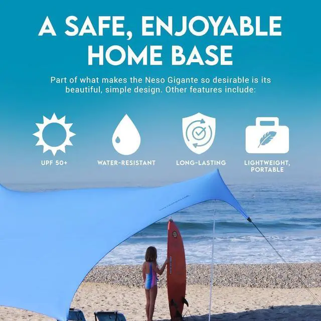 Alt view image 3 of 6 - Neso Gigante - Portable Beach Tent - Ideal to Enjoy with Family and Friends - UPF 50+, Water-Resistant, and Lightweight - Periwinkle Blue, 11' x 11'