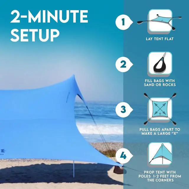 Alt view image 4 of 6 - Neso Gigante - Portable Beach Tent - Ideal to Enjoy with Family and Friends - UPF 50+, Water-Resistant, and Lightweight - Periwinkle Blue, 11' x 11'