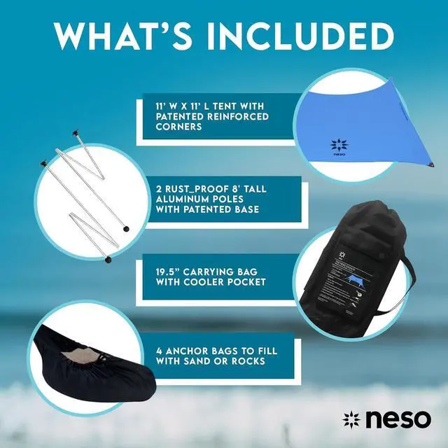 Alt view image 5 of 6 - Neso Gigante - Portable Beach Tent - Ideal to Enjoy with Family and Friends - UPF 50+, Water-Resistant, and Lightweight - Periwinkle Blue, 11' x 11'