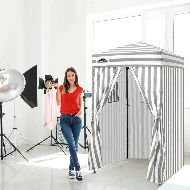 Alt view image 7 of 7 - EAGLE PEAK Flex Ultra Compact 4x4 Pop-up Canopy, Sun Shelter, Changing Room, Portable Privacy Canopy Cabana for Pool, Fashion Photoshoots, or Camping, Gray/White