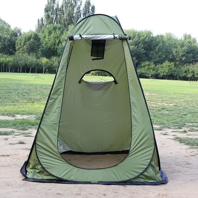 Alt view image 2 of 7 - 1-2 Person Portable Pop Up Shower Privacy Shelter Tents with 3 Windows, Waterproof UV Protection Picnic Camping Fishing Shelter Tent, Outdoor Dressing Room Beach Isolation Sun Shelter (Green)