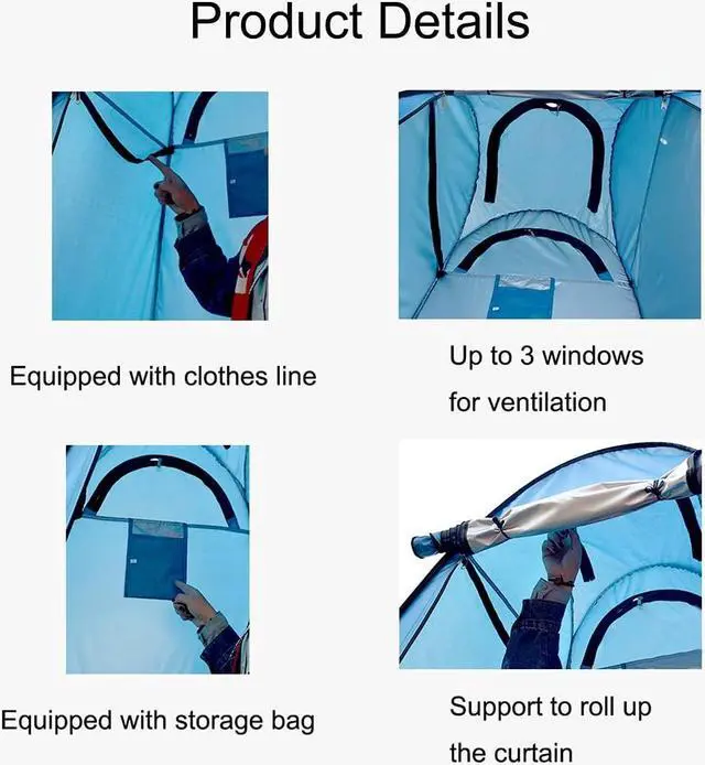 Alt view image 3 of 7 - 1-2 Person Portable Pop Up Shower Privacy Shelter Tents with 3 Windows, Waterproof UV Protection Picnic Camping Fishing Shelter Tent, Outdoor Dressing Room Beach Isolation Sun Shelter (Green)
