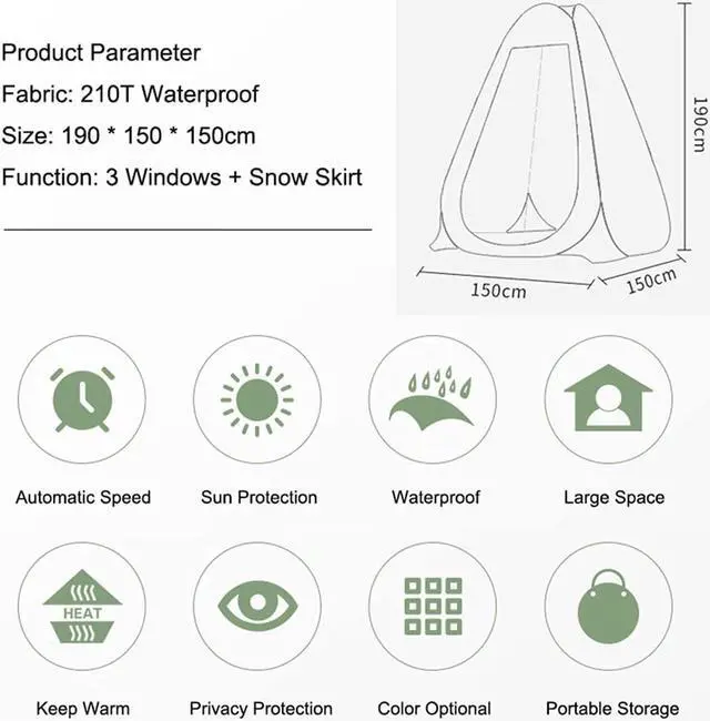 Alt view image 6 of 7 - 1-2 Person Portable Pop Up Shower Privacy Shelter Tents with 3 Windows, Waterproof UV Protection Picnic Camping Fishing Shelter Tent, Outdoor Dressing Room Beach Isolation Sun Shelter (Green)