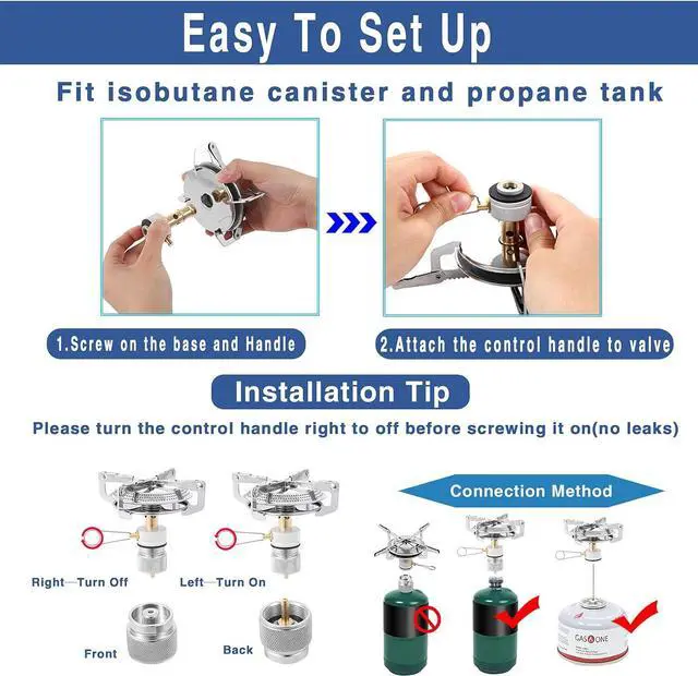 Alt view image 4 of 6 - Caudblor Portable Camping Stove Burner, Small Backpacking Stoves with Butane Adapter, Lightweight Hiking Stove with Carrying Case, Little Propane Camp Stove for Travel