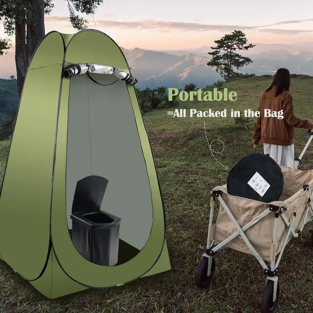 Alt view image 2 of 7 - Portable Camping Toilet Kit for Adults, Pop up Privacy Tent, X Large Folding Toilet Potty with Camping Tent, Outdoor Instant Shower Tent Camp Toilet Changing Dressing Room (Green)