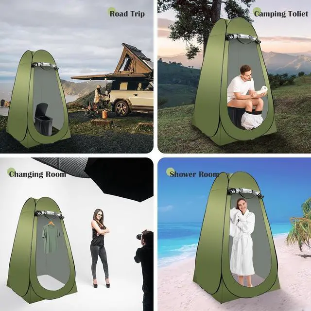 Alt view image 6 of 7 - Portable Camping Toilet Kit for Adults, Pop up Privacy Tent, X Large Folding Toilet Potty with Camping Tent, Outdoor Instant Shower Tent Camp Toilet Changing Dressing Room (Green)