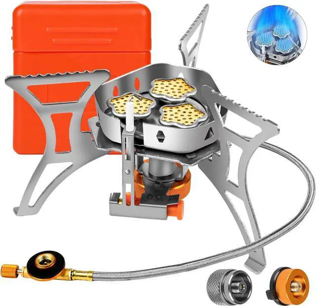 Main image of 6800W Camping Backpacking Stove, Outdoor Portable Burner Cooking Stove with Fuel Canister Adapter, Piezo Ignition, Carry Case, Foldable Windproof Camping Gas Stove for Picnic Hiking