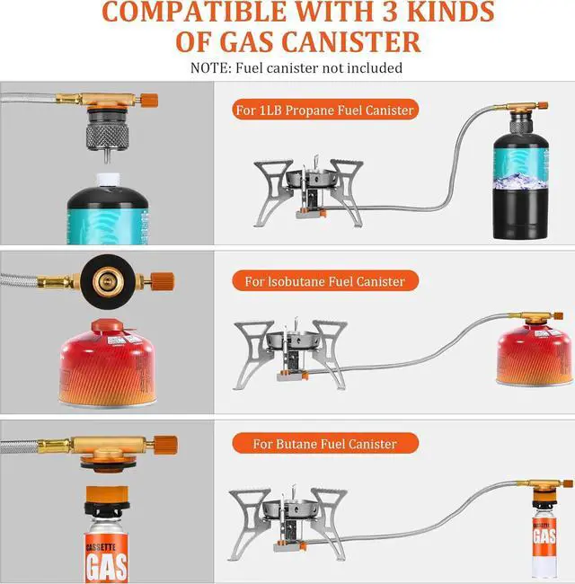 Alt view image 6 of 7 - 6800W Camping Backpacking Stove, Outdoor Portable Burner Cooking Stove with Fuel Canister Adapter, Piezo Ignition, Carry Case, Foldable Windproof Camping Gas Stove for Picnic Hiking