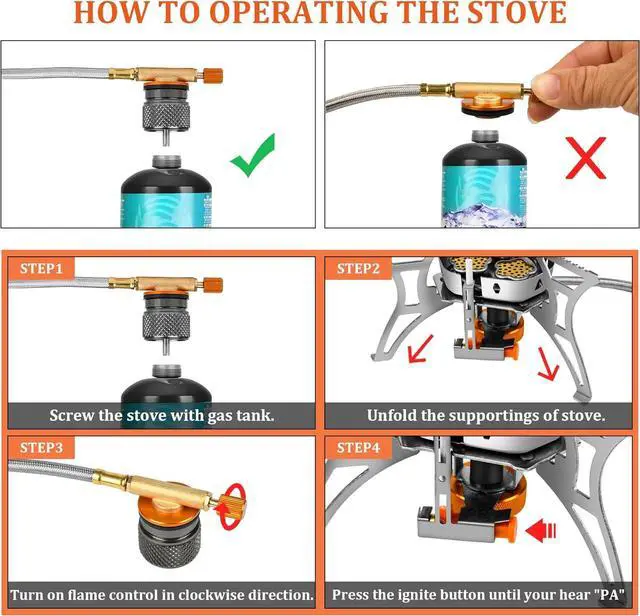 Alt view image 7 of 7 - 6800W Camping Backpacking Stove, Outdoor Portable Burner Cooking Stove with Fuel Canister Adapter, Piezo Ignition, Carry Case, Foldable Windproof Camping Gas Stove for Picnic Hiking