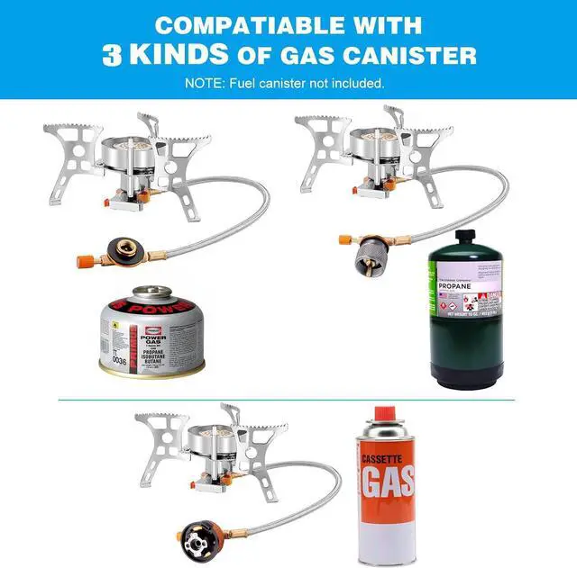 Alt view image 3 of 7 - WADEO 3900W Windproof Camping Gas Stove, Portable Backpacking Stove with Piezo Ignition, 1LB Propane Tank Adapter, Butane Adapter for Outdoor Camping, Hiking and Picnic