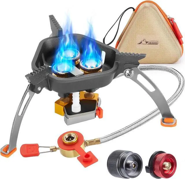Main image of WADEO 7200W Windproof Camping Stove, Camping Gas Stove with Piezo Ignition, Two Fuel Canister Adapter, Carry Case, Portable Stove, Backpacking Stove for Outdoor Backpacking Hiking and Picnic