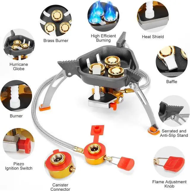 Alt view image 4 of 7 - WADEO 7200W Windproof Camping Stove, Camping Gas Stove with Piezo Ignition, Two Fuel Canister Adapter, Carry Case, Portable Stove, Backpacking Stove for Outdoor Backpacking Hiking and Picnic