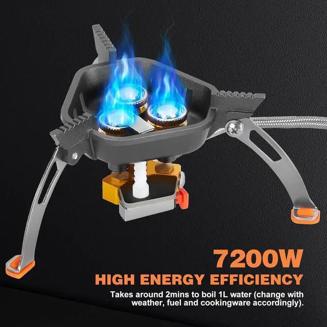 Alt view image 3 of 7 - WADEO 7200W Windproof Camping Stove, Camping Gas Stove with Piezo Ignition, Two Fuel Canister Adapter, Carry Case, Portable Stove, Backpacking Stove for Outdoor Backpacking Hiking and Picnic
