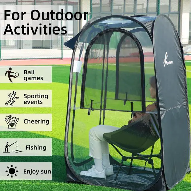 Alt view image 5 of 7 - Sports Tent: 1 Person Instant Shelter with Ultra Visibility for Cold Day - Lightweight Portable Pop Up Tent for Sports Event, Protection from Cold Wind and Rain, 37" Lx 37" W x 63.5" H