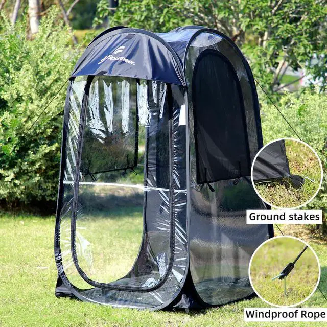 Alt view image 6 of 7 - Sports Tent: 1 Person Instant Shelter with Ultra Visibility for Cold Day - Lightweight Portable Pop Up Tent for Sports Event, Protection from Cold Wind and Rain, 37" Lx 37" W x 63.5" H