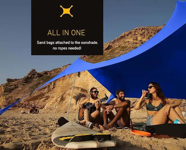 Alt view image 5 of 7 - Beach Shade Sun Shelter by Skybed with Built-in Sand Bags - Lightweight, Durable, Small Pack Size - Fits in Carry-On Luggage - Easy, Simple Setup (Large (7'x7' - 70" Poles), Sand Dollar)