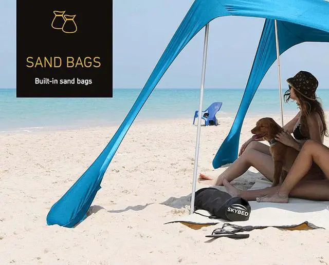 Alt view image 6 of 7 - Beach Shade Sun Shelter by Skybed with Built-in Sand Bags - Lightweight, Durable, Small Pack Size - Fits in Carry-On Luggage - Easy, Simple Setup (Large (7'x7' - 70" Poles), Sand Dollar)