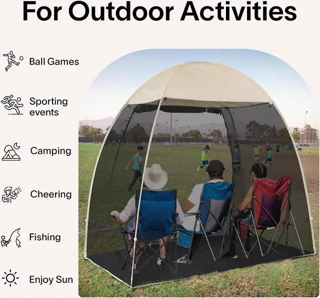 Alt view image 2 of 7 - EighteenTek Pod All Weather Sports Tent Shelter Screen House Room Pop Up Gazebo Outdoor Camping Canopy Tent Sun Shade Shelter Mesh Walls Not Waterproof 7'x4'x6.5'H Beige
