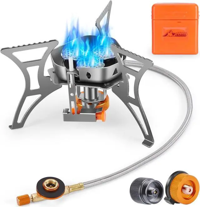 Main image of WADEO 5800W Windproof Camping Stove, Camping Gas Stove with Piezo Ignition and Two Fuel Canister Adapter, Backpacking Stove, Portable Stove for Outdoor Backpacking Hiking and Picnic