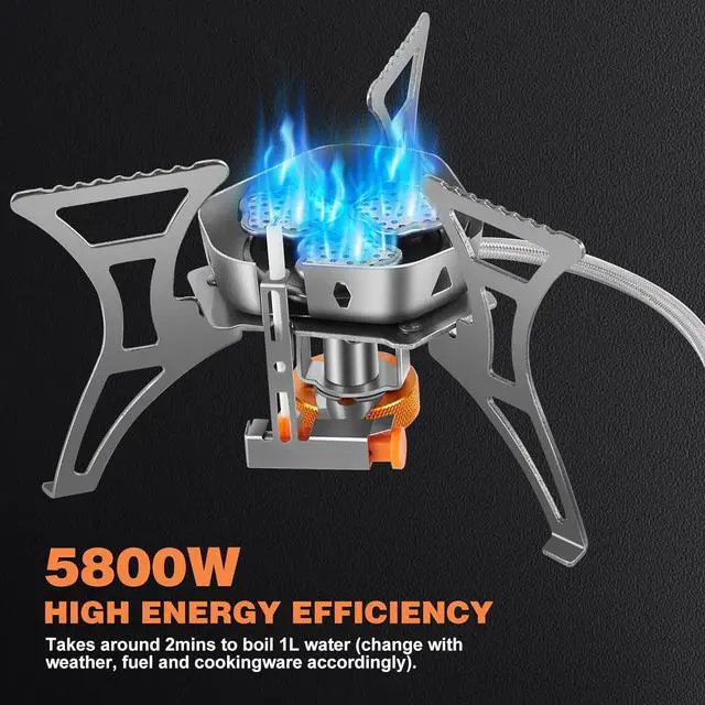 Alt view image 2 of 7 - WADEO 5800W Windproof Camping Stove, Camping Gas Stove with Piezo Ignition and Two Fuel Canister Adapter, Backpacking Stove, Portable Stove for Outdoor Backpacking Hiking and Picnic