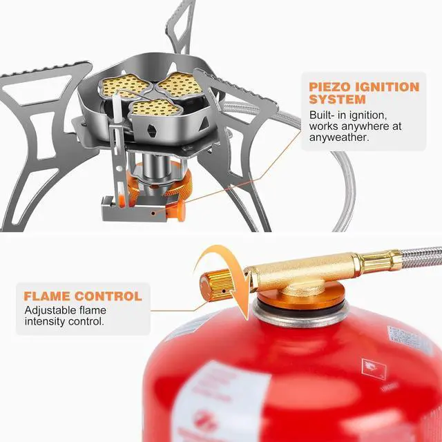 Alt view image 3 of 7 - WADEO 5800W Windproof Camping Stove, Camping Gas Stove with Piezo Ignition and Two Fuel Canister Adapter, Backpacking Stove, Portable Stove for Outdoor Backpacking Hiking and Picnic