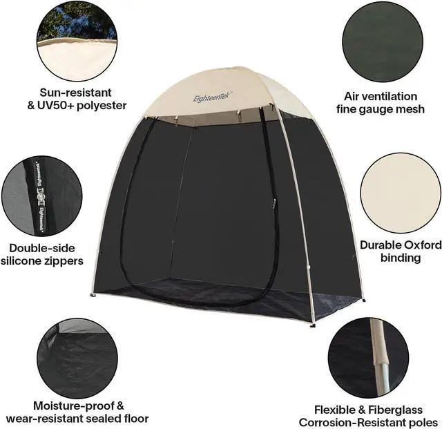 Alt view image 4 of 7 - EighteenTek Pod All Weather Sports Tent Shelter Screen House Room Pop Up Gazebo Outdoor Camping Canopy Tent Sun Shade Shelter Mesh Walls Not Waterproof 7'x4'x6.5'H Beige