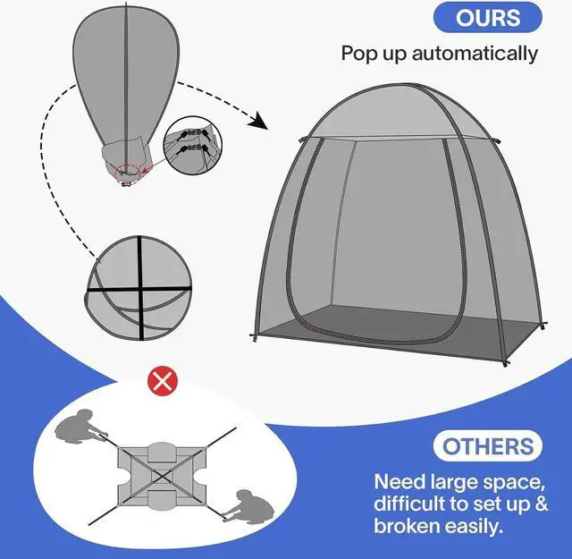 Alt view image 6 of 7 - EighteenTek Pod All Weather Sports Tent Shelter Screen House Room Pop Up Gazebo Outdoor Camping Canopy Tent Sun Shade Shelter Mesh Walls Not Waterproof 7'x4'x6.5'H Beige