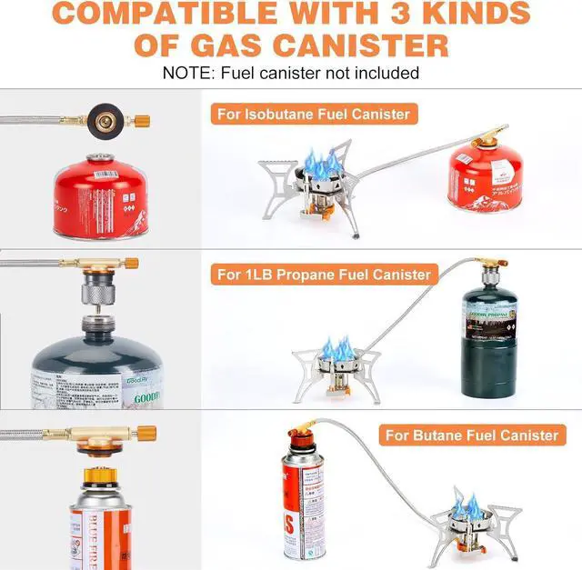 Alt view image 4 of 7 - WADEO 5800W Windproof Camping Stove, Camping Gas Stove with Piezo Ignition and Two Fuel Canister Adapter, Backpacking Stove, Portable Stove for Outdoor Backpacking Hiking and Picnic