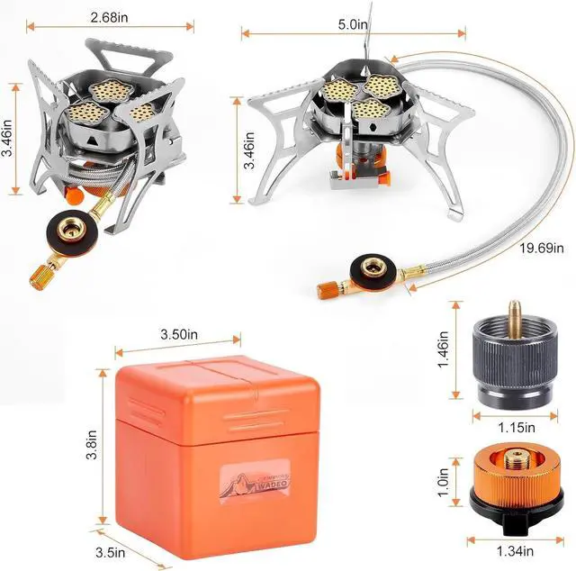 Alt view image 6 of 7 - WADEO 5800W Windproof Camping Stove, Camping Gas Stove with Piezo Ignition and Two Fuel Canister Adapter, Backpacking Stove, Portable Stove for Outdoor Backpacking Hiking and Picnic