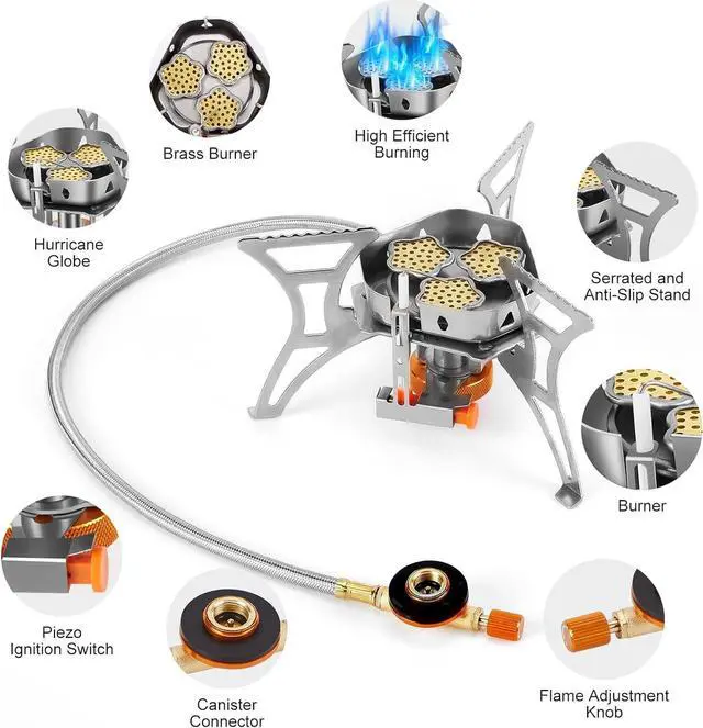 Alt view image 7 of 7 - WADEO 5800W Windproof Camping Stove, Camping Gas Stove with Piezo Ignition and Two Fuel Canister Adapter, Backpacking Stove, Portable Stove for Outdoor Backpacking Hiking and Picnic