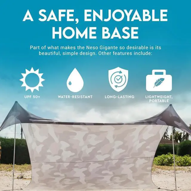 Alt view image 3 of 7 - Neso Gigante - Portable Beach Tent - Ideal to Enjoy with Family and Friends - UPF 50+, Water-Resistant, and Lightweight - Grey Camo, 11' x 11'