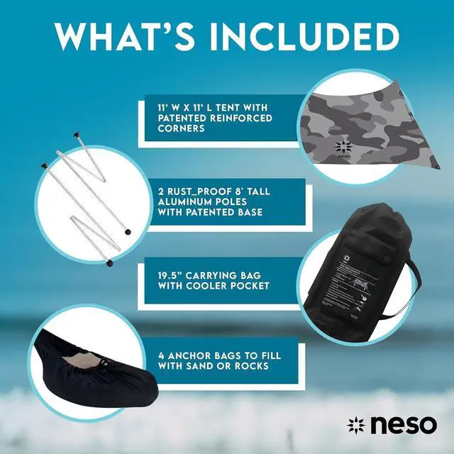 Alt view image 6 of 7 - Neso Gigante - Portable Beach Tent - Ideal to Enjoy with Family and Friends - UPF 50+, Water-Resistant, and Lightweight - Grey Camo, 11' x 11'