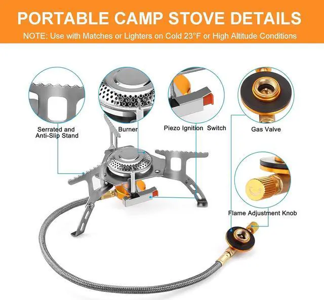 Alt view image 3 of 7 - WADEO Camping Gas Stove, 3700W Portable Backpacking Stove with Piezo Ignition, Portable Burner, Camping Stove Adapter and Carrying Case for Outdoor Cooking