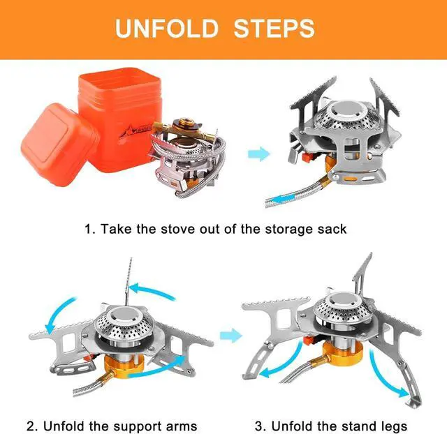 Alt view image 5 of 7 - WADEO Camping Gas Stove, 3700W Portable Backpacking Stove with Piezo Ignition, Portable Burner, Camping Stove Adapter and Carrying Case for Outdoor Cooking