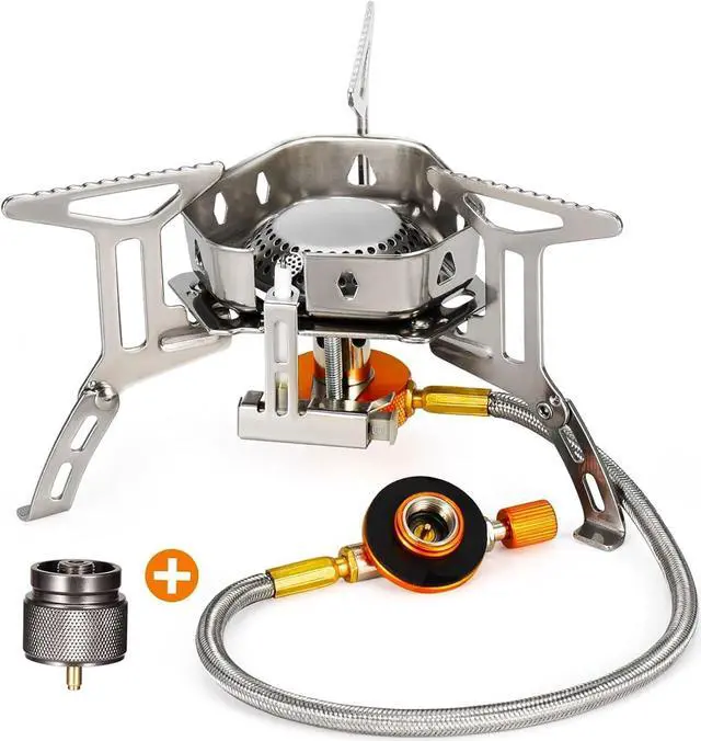 Main image of Portable Backpacking Stove with Piezo Ignition Windproof Camping Gas Stove Camp Stove Foldable Burner with Propane Canister Adapter for Outdoor Camping Hiking Picnic