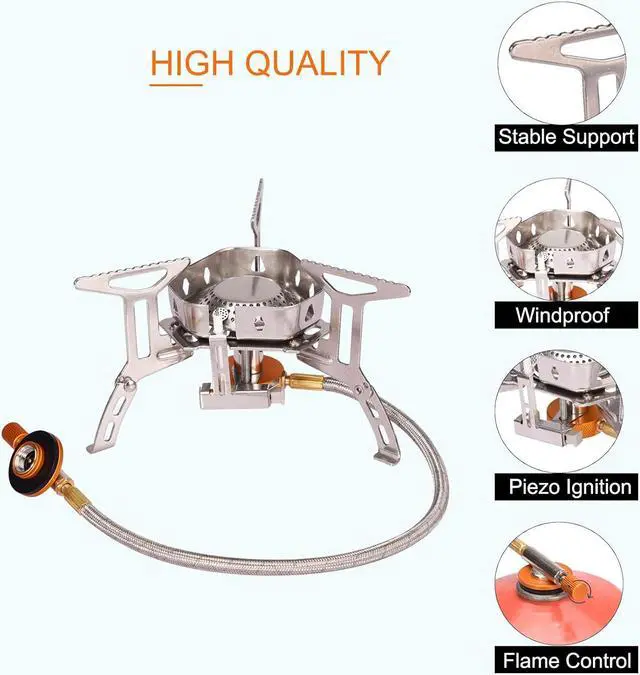 Alt view image 2 of 7 - Portable Backpacking Stove with Piezo Ignition Windproof Camping Gas Stove Camp Stove Foldable Burner with Propane Canister Adapter for Outdoor Camping Hiking Picnic