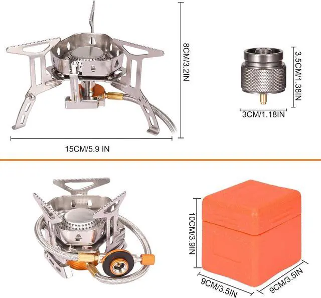 Alt view image 6 of 7 - Portable Backpacking Stove with Piezo Ignition Windproof Camping Gas Stove Camp Stove Foldable Burner with Propane Canister Adapter for Outdoor Camping Hiking Picnic