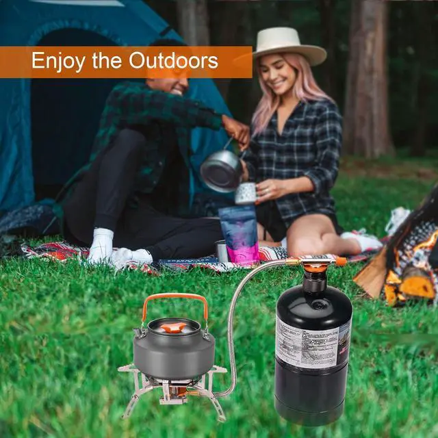 Alt view image 7 of 7 - Portable Backpacking Stove with Piezo Ignition Windproof Camping Gas Stove Camp Stove Foldable Burner with Propane Canister Adapter for Outdoor Camping Hiking Picnic