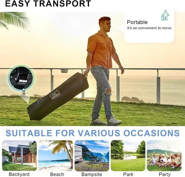 Alt view image 7 of 7 - KAMPKEEPER 10x10 Pop Up Canopy Tent with 2 Sidewalls, Beach Tent - Easy Outdoor Sun Shade for Events, Parties, Camping - Gazebo with 4 Weight Bags & Carry Bag.Grey