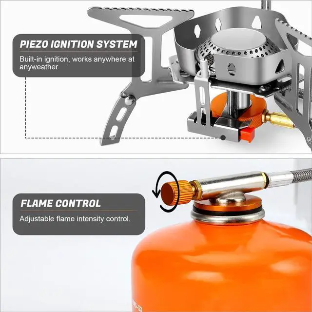 Alt view image 4 of 7 - Odoland 3500W Windproof Camp Stove Camping Gas Stove with Windscreen, Fuel Canister Adapter, Piezo Ignition, Carry Case, Portable Collapsible Stove Burner for Outdoor Backpacking Hiking and Picnic