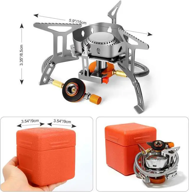Alt view image 5 of 7 - Odoland 3500W Windproof Camp Stove Camping Gas Stove with Windscreen, Fuel Canister Adapter, Piezo Ignition, Carry Case, Portable Collapsible Stove Burner for Outdoor Backpacking Hiking and Picnic