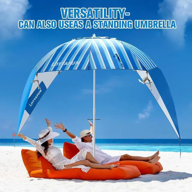 Alt view image 4 of 7 - Beach Shelter Umbrella Premiere UPF 50+ Umbrella Shelter for Sun and Rain Protection for Adult (10-Foot, Blue Stripe)