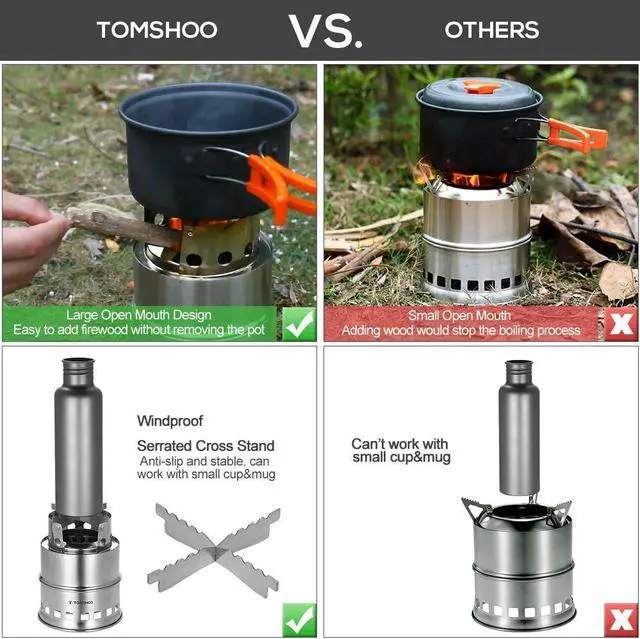 Alt view image 6 of 7 - TOM SHOO Camping Stove Camp Wood Stove Portable Foldable Stainless Steel Burning Backpacking Stove for Outdoor Hiking Picnic BBQ
