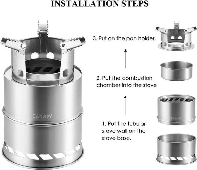Alt view image 3 of 7 - CANWAY Camping Stove, Wood Stove/Backpacking Survival Stove, Windproof Anti-Slip Portable Stainless Steel Wood Burning Stove with Nylon Carry Bag for Outdoor Backpacking Hiking Traveling Picnic BBQ